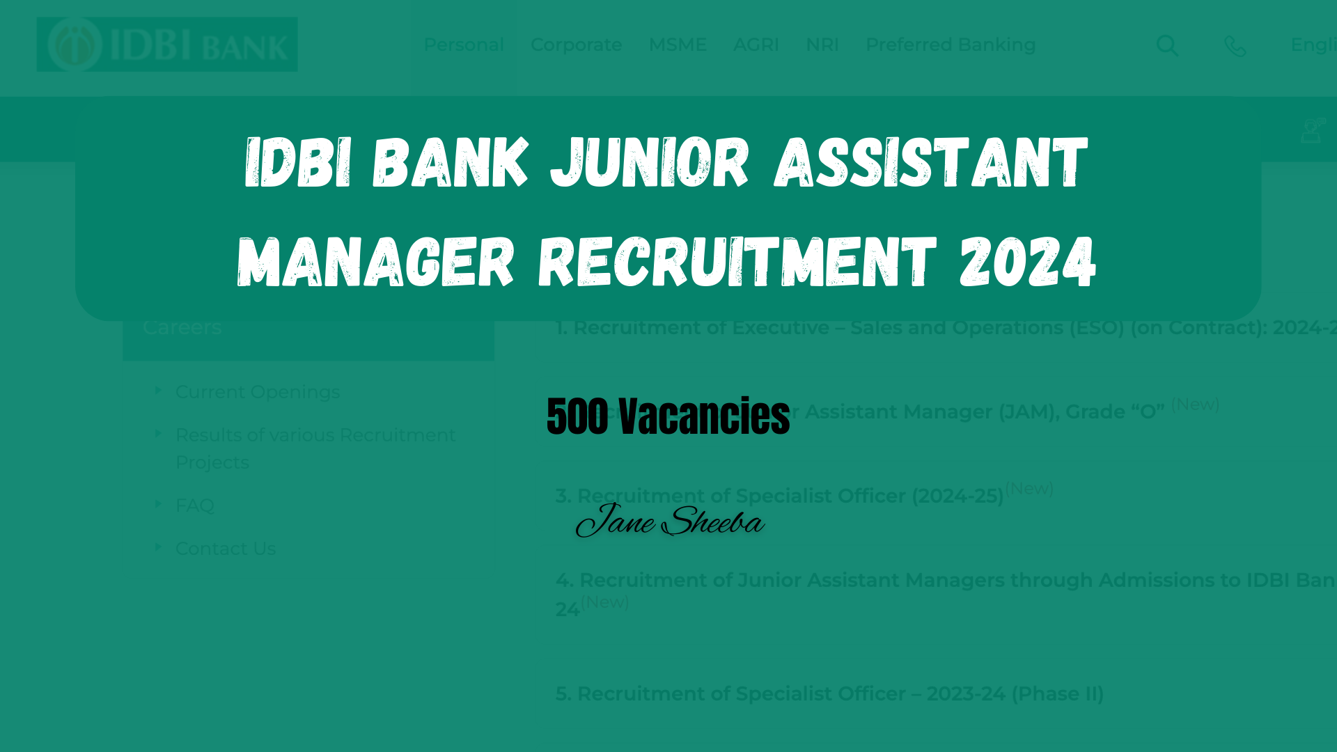 IDBI Bank Junior Assistant Manager Recruitment 2024